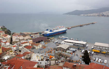 A view of the coast city Kavala in Greece.の写真素材