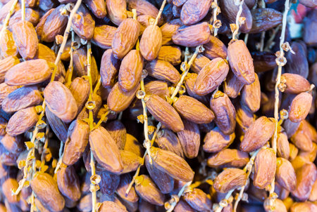 Many dates prepared for selling at a Turkish market street.