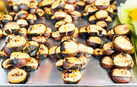 Baked chestnuts for sale in Istanbul, Turkey.の写真素材