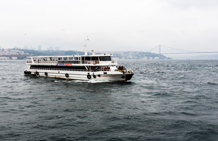 Istanbul, Turkey - November 14, 2014: Tourists are participating on a boat trip at the Bosphorus.のeditorial素材