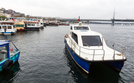 Istanbul, Turkey - November 15, 2014: Boats for a boat trip for tourists at the Bosphorus.