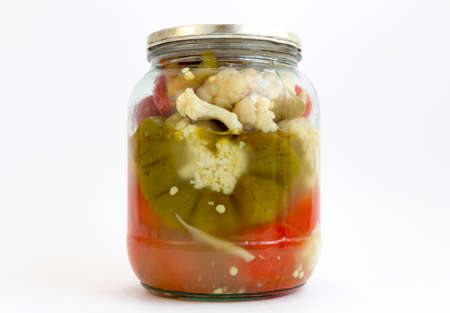 Pickle in a jar isolated on white.の写真素材