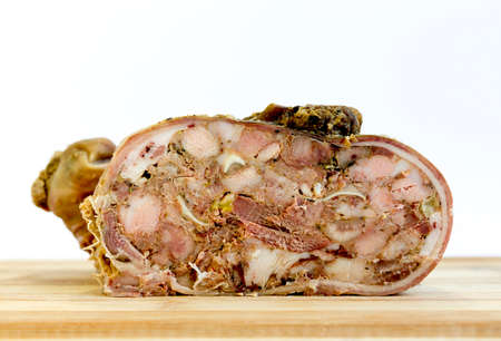 Traditional Bulgarian pork meat. The meat from the pig's head is taken and conserved in its stomach.の写真素材