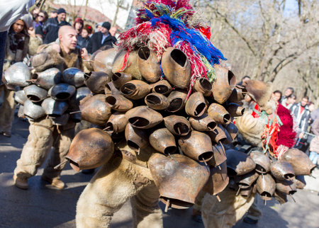 Pernik, Bulgaria - January 31, 2015: Participants are participating in the International Festival of Masquerade Games Surva. The festival promotes variations of ancient Bulgarian and foreign customs and masks that are still alive today.のeditorial素材