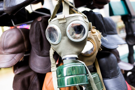 Gas mask for sale as a souvenir on a street in Budapest.の写真素材