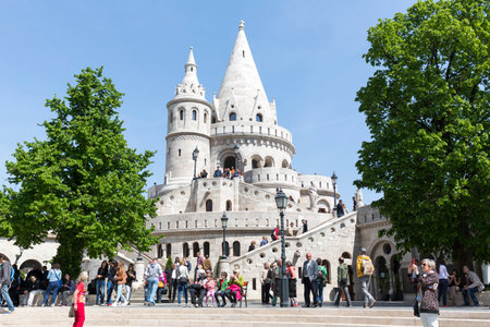 Budapest, Hungary - April 30, 2015: Tourists are visiting the Fisherman's bastion in Budapest, Hungary.のeditorial素材