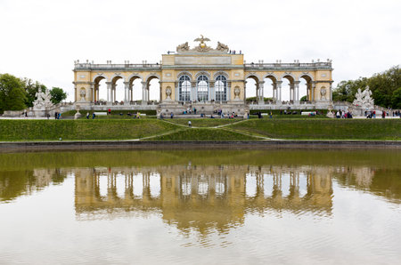 Vienna, Austria - May 1, 2015: Tourists are visiting the Gloriette in the former imperial summer residence known as Schonbrunn Palace.のeditorial素材