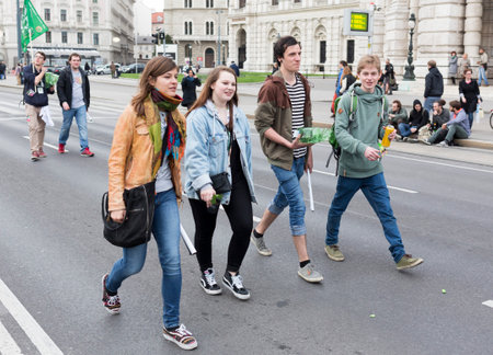 Vienna, Austria - May 2, 2015: Citizens of Vienna are participating in the Global Marijuana March (GMM) which is an annual rally held at different locations across the planet.のeditorial素材