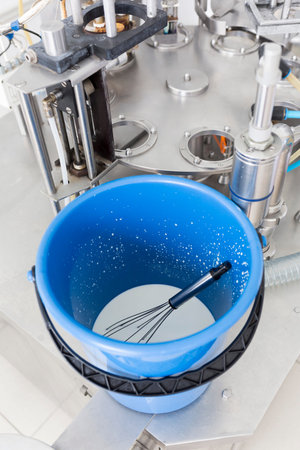 Cheese production device in a small family creamery. The dairy farm is specialized in buffalo yoghurt and cheese production.の写真素材