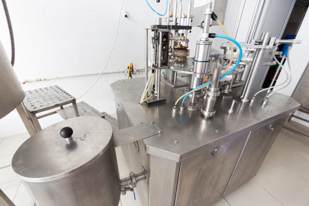 Cheese production device in a small family creamery. The dairy farm is specialized in buffalo...