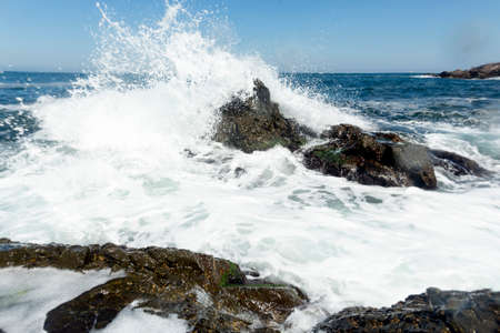 Water of Black sea crushes in the rocks of Sozopol's shore.の写真素材