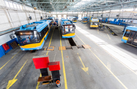 Trolley depot with some trolleys for repairment.のeditorial素材
