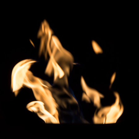 Burning fire flames on a black background. Square image.