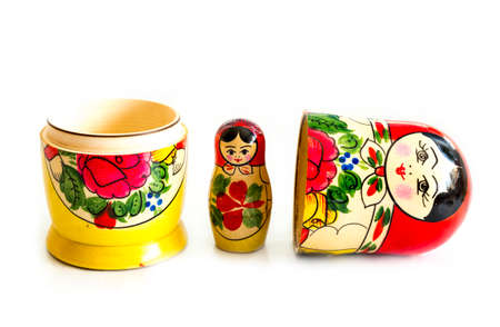 Traditional Russian matryoshka dolls isolated on a white background.の写真素材