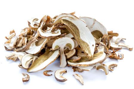 Dried boletus mushrooms isolated on a white background.の写真素材