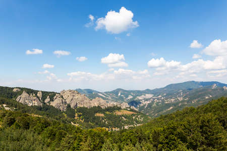 Beautiful mountains landscape and blue sky with clouds. Bulgarian Rhodope mountains.の写真素材