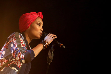 Sofia, Bulgaria - October 19, 2016: French singer Imany performs during a concert in National Palace of Culture.のeditorial素材