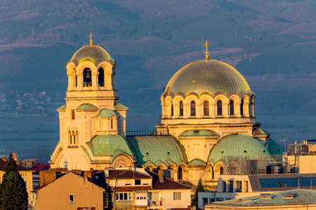 Alexander Nevsky cathedral at sunset. Beautiful view of Alexander Nevsky Cathedral in Sofia, the capital of Bulgaria.の写真素材