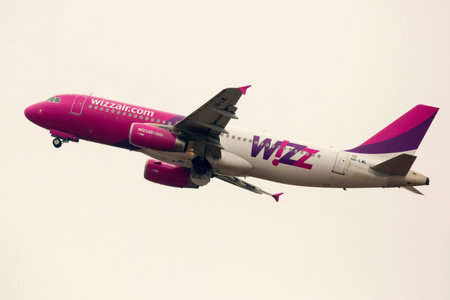 Sofia, Bulgaria - October 16, 2016: Wizz Air airplane takes off from Sofia airport's runway.