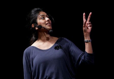 Sofia, Bulgaria - May 11, 2013: Biologist and writer Aarathi Prasad is lecturing at the Sofia Science Week.のeditorial素材