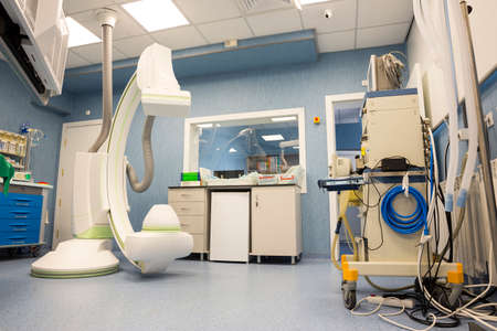 New neurosurgery equipment in a modern hospital specialized in treatment of cerebrovascular diseases. Medical specialty concerned with the diagnosis, surgical treatment, and rehabilitation.の写真素材