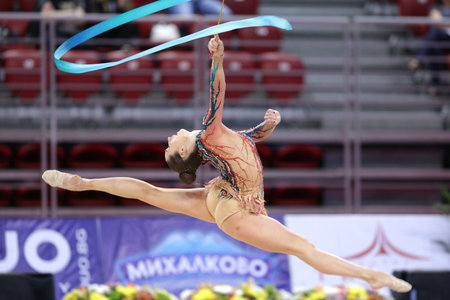 Sofia, Bulgaria - 6 May, 2017: Katsiaryna Halkina from Belarus performs during Rhythmic Gymnastics World Cup Sofia 2017. Individual tournament.のeditorial素材