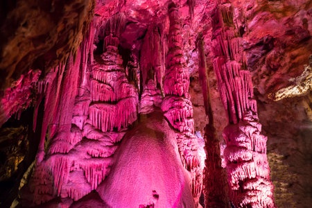 Venetsa Cave in Bulgaria. Beautiful colorful and illuminated cave full with semiprecious onyx...