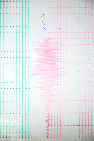 Seismological device for measuring earthquakes. Seismological activity live on the sheet of...