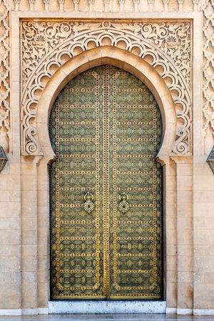 Door at the Mausoleum of Mohammed V. The Mausoleum of Mohammed V is a mausoleum located on the opposite side of the Hassan Tower, on the Yacoub al-Mansour esplanade in Rabat, Morocco.の写真素材