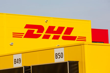 Sofia, Bulgaria - 17 October, 2018: The facade of DHL distribution center is seen near the airport.