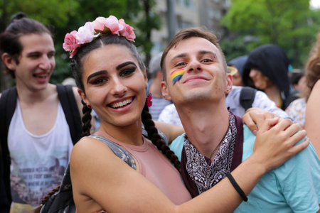 Sofia, Bulgaria - 9 June 2018: People participate in the annual LGBT Sofia pride parade for equality and non-discrimination of the LGBT community.のeditorial素材