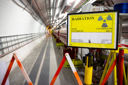 CERN, France - 25 June, 2019: A part of The Large Hadron Collider (LHC) is seen underground inthe...