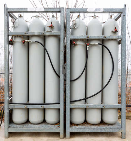 Grey Seamless Steel Industrial Gas Cylinders.の写真素材