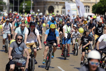 Sofia, Bulgaria - 28 June, 2020: Hundreds of cyclists participate in a bike ride on Sunday morning.のeditorial素材