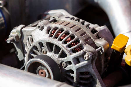 An alternator is an electrical generator that converts mechanical energy to electrical energy in the form of alternating current.の写真素材