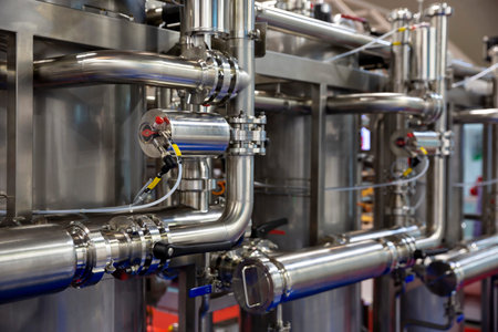 Industrial cleaning system pipes. Sustainable industrial cleaning, deposit and slime removal.