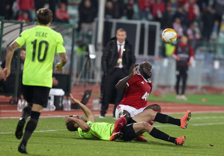 Sofia, Bulgaria - 22 October, 2020: Amos Youga (R) of PFC CSKA-Sofia in action during the UEFA Europa League group A football match between CSKA Sofia and CFR Cluj.のeditorial素材