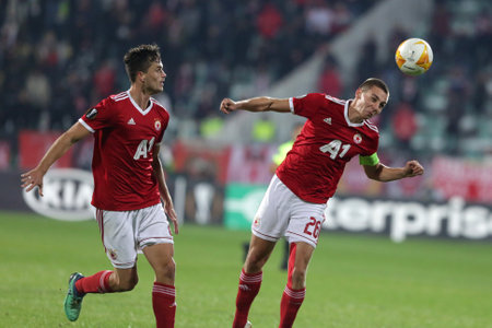 Sofia, Bulgaria - 22 October, 2020: Valentin Antonov (R) of PFC CSKA-Sofia in action during the UEFA Europa League group A football match between CSKA Sofia and CFR Cluj.のeditorial素材