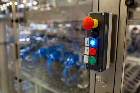 Start Stop Reset buttons of an automatic food packing machine for industrial use.の写真素材