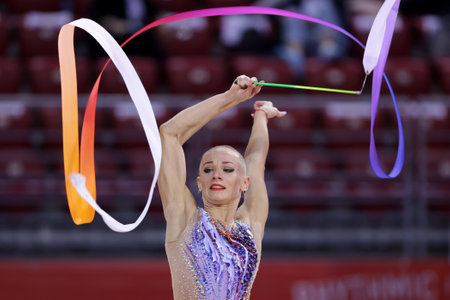 Sofia, Bulgaria - 27 March, 2021: Ekaterina Vedeneeva of Slovenia  performs during the individual Ribbon final at the 2021 Rhythmic Gymnastics "Sofia World Cup".のeditorial素材