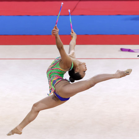 Sofia, Bulgaria - 27 March, 2021: Kim Chaewoon of Korea performs during the individual Clubs qualifications at the 2021 Rhythmic Gymnastics "Sofia World Cup".のeditorial素材