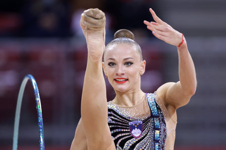 Sofia, Bulgaria - 27 March, 2021: Ekaterina Vedeneeva of Slovenia performs during the individual Hoop final at the 2021 Rhythmic Gymnastics "Sofia World Cup".のeditorial素材
