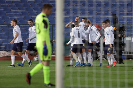 Sofia, Bulgaria - 27 March, 2021: Players of Italy celebrate the 0-2 goal during the FIFA World Cup 2022 qualifying soccer match between Bulgaria and Italy.のeditorial素材