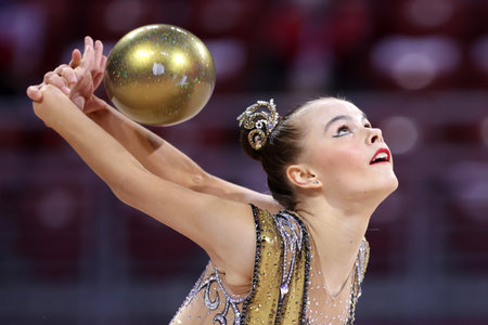 Sofia, Bulgaria - 27 March, 2021:Ekaterina Fetisova of Uzbekistan performs during the individual Ball final at the 2021 Rhythmic Gymnastics "Sofia World Cup".のeditorial素材
