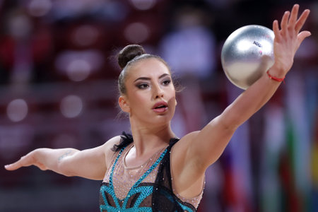 Sofia, Bulgaria - 27 March, 2021:Katrin Taseva of Bulgaria performs during the individual Ball final at the 2021 Rhythmic Gymnastics "Sofia World Cup".のeditorial素材