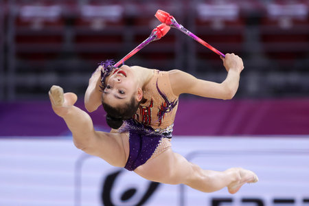 Sofia, Bulgaria - 27 March, 2021: Sofia Raffaeli of Italy performs during the individual Clubs final at the 2021 Rhythmic Gymnastics "Sofia World Cup".のeditorial素材