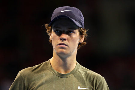 Sofia, Bulgaria - 14 November, 2020: Italy's Jannik Sinner reacts during his final match against Canada's Vasek Pospisil during the Sofia Open ATP 250 tennis tournament.のeditorial素材