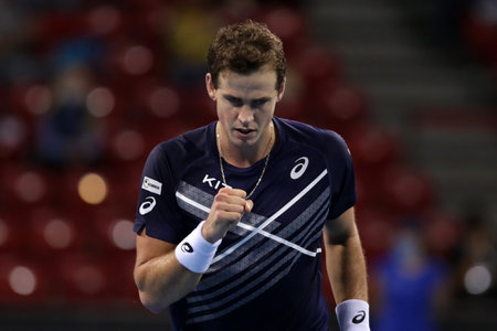 Sofia, Bulgaria - 14 November, 2020: Canada's Vasek Pospisil reacts during his final match against Italy's Jannik Sinner during the Sofia Open ATP 250 tennis tournament.のeditorial素材