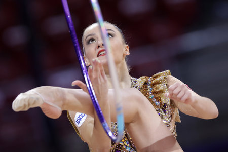 Sofia, Bulgaria - 27 March, 2021: Alina Harnasko of Belarus performs during the individual Hoop final at the 2021 Rhythmic Gymnastics "Sofia World Cup".のeditorial素材