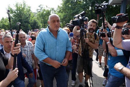 Sofia, Bulgaria - 15 July, 2021: Former Bulgarian Prime Minister and leader of the GERB party Boyko Borissov arrives at the General Directorate "National Police" for questioning.のeditorial素材